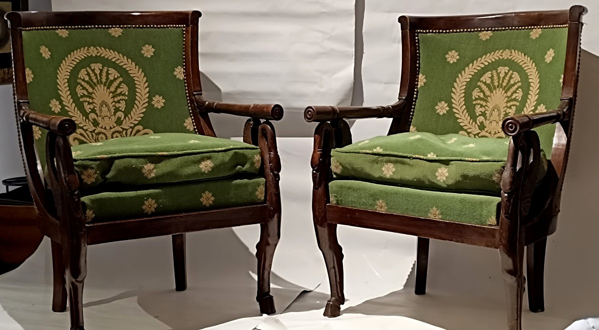 Pair Of Empire Style Gondola Armchairs,