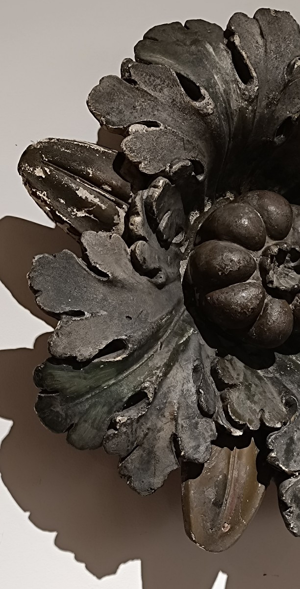 Polychrome Stucco Flower, 19th Century Wall Ornament -photo-2