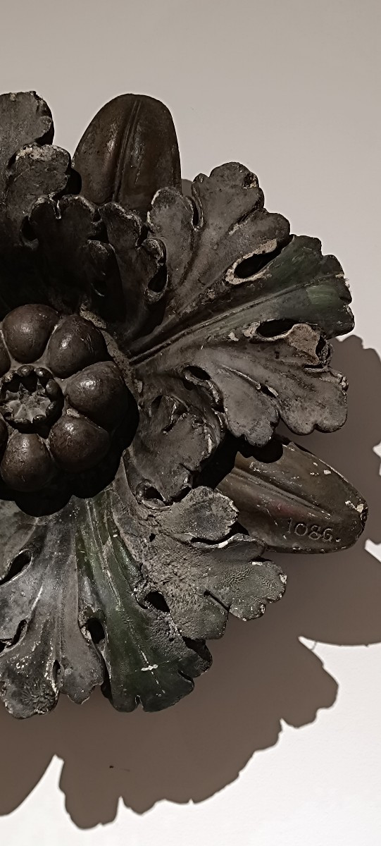 Polychrome Stucco Flower, 19th Century Wall Ornament -photo-4