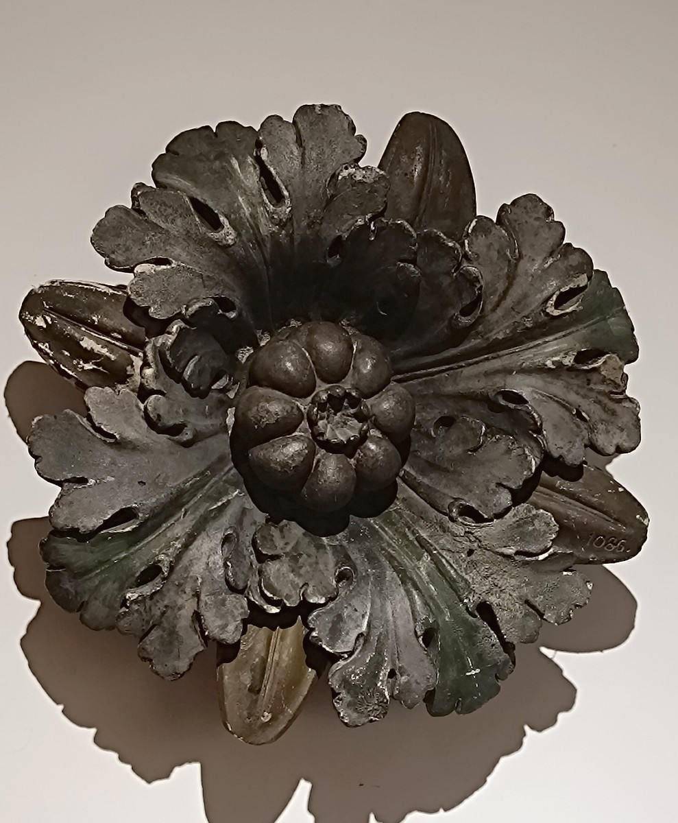 Polychrome Stucco Flower, 19th Century Wall Ornament 