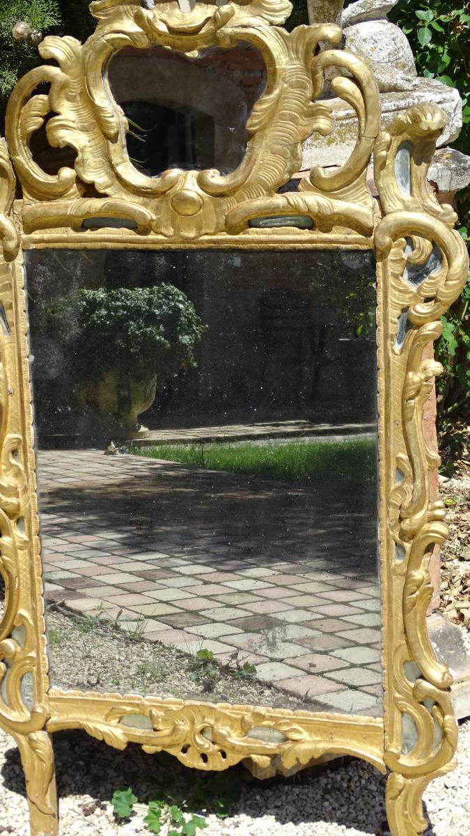 Large Mirror Louis XV Gilded Wood A Glazing Bead-photo-4