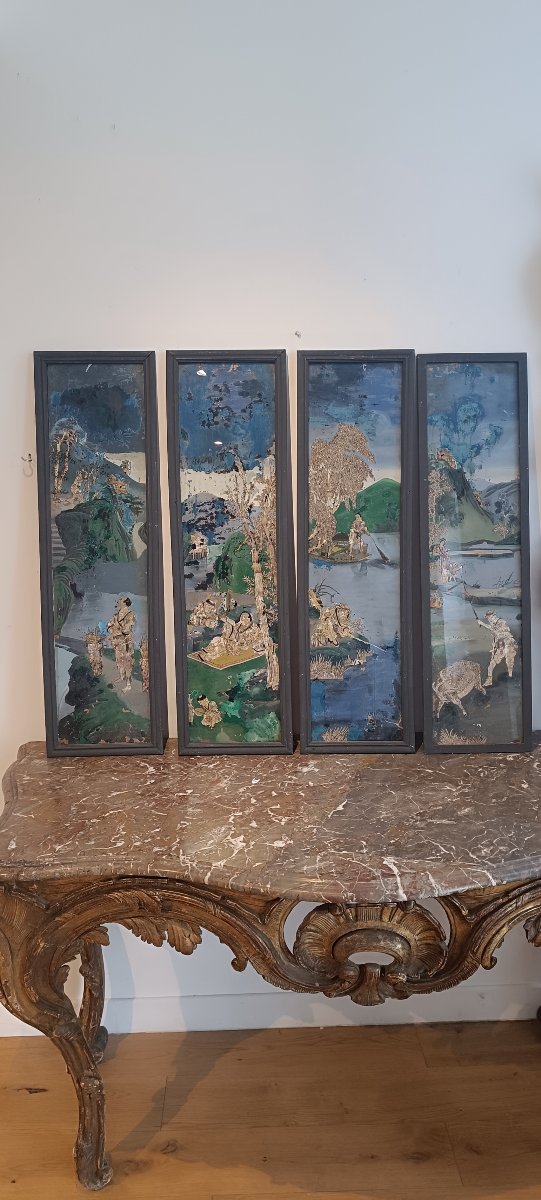 Ensemble de quatre fixé sous verre Japon -photo-3