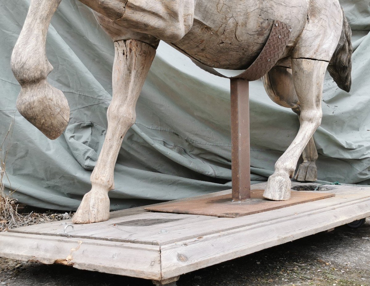 Cheval En Bois Sculpté Dans La Masse -photo-1