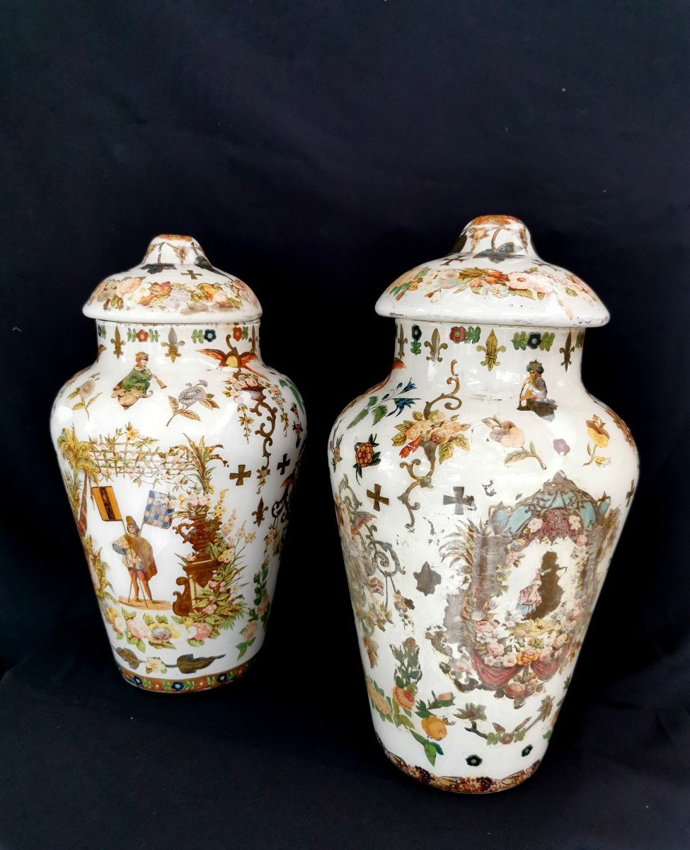 Paire De Vases Couverts  Verrerie XIX Eme