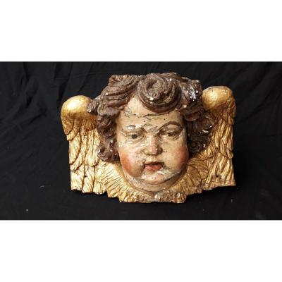 Angel Or Putti In Carved And Gilded Wood
