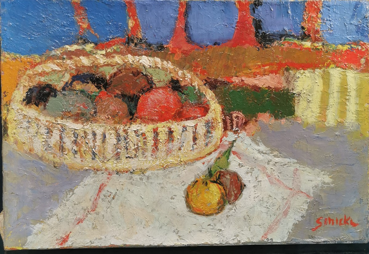 Nature morte par René Sinicki ouevre des années 50,signée en bas à droite. 