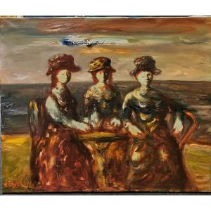 Three Women Seated By The Sea By Sylvain Vigny