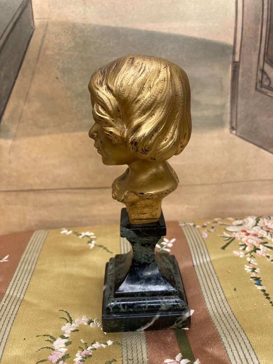 Art Nouveau Bronze Bust On Marble Base By Léon Delagrange-photo-2