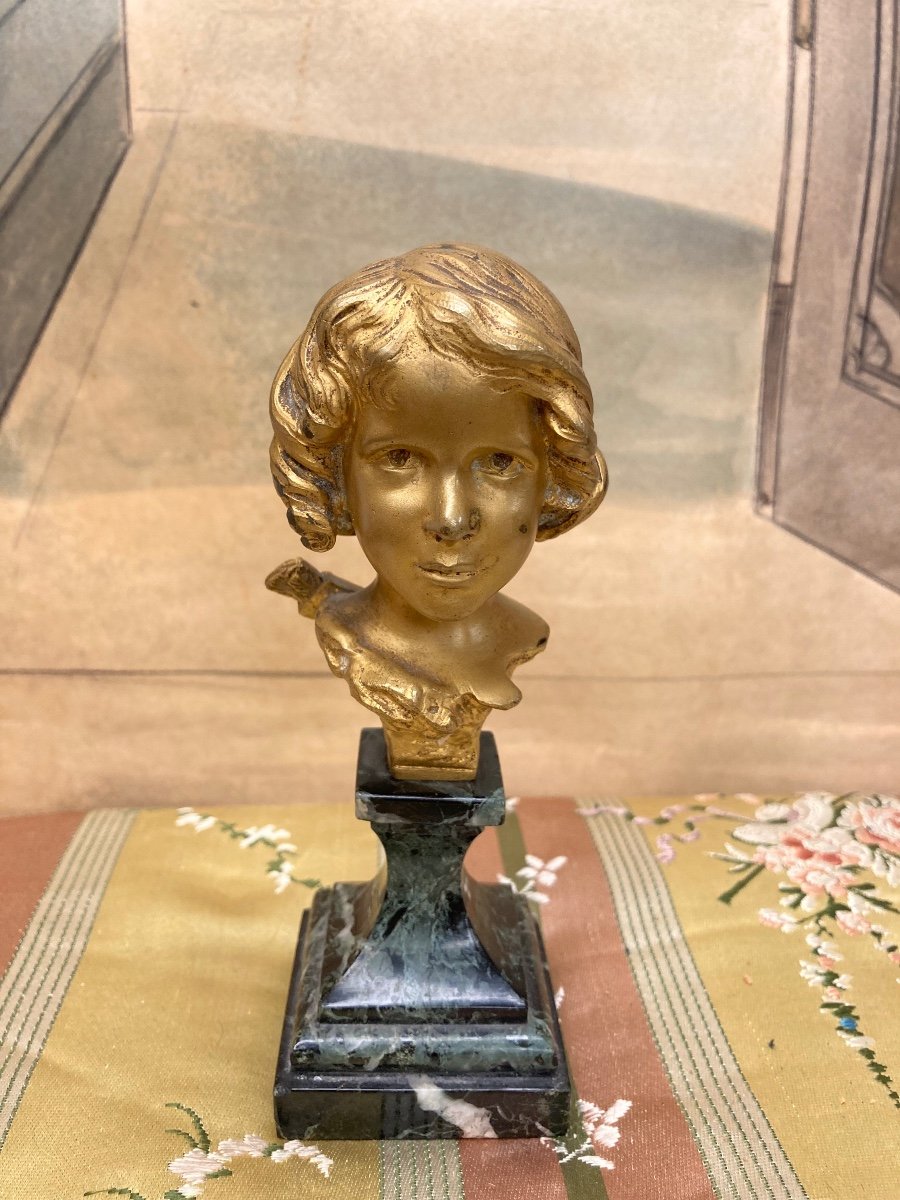 Art Nouveau Bronze Bust On Marble Base By Léon Delagrange