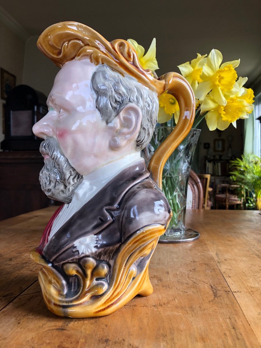 Antique “barbotine” Majolica Water Pitcher "poincaré" By Onnaing-photo-2