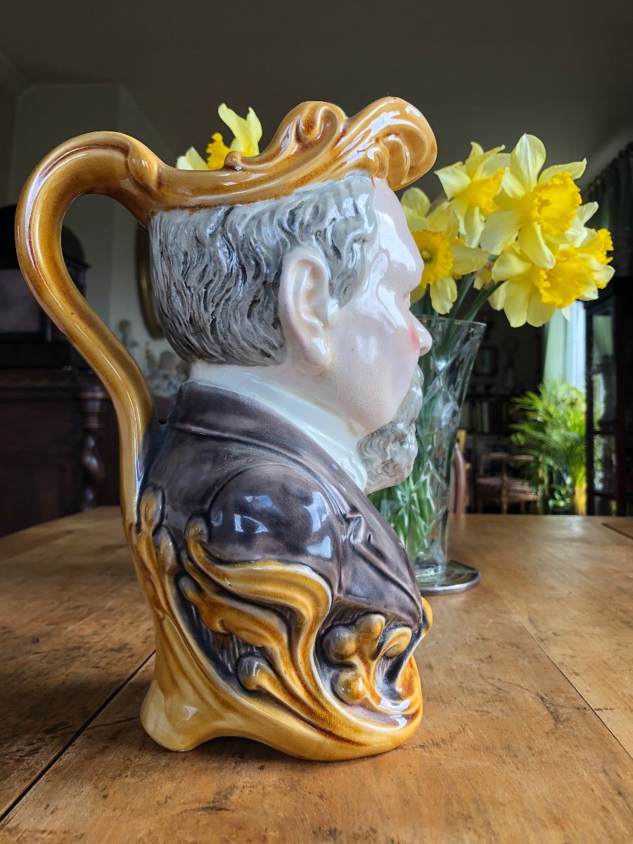 Antique “barbotine” Majolica Water Pitcher "poincaré" By Onnaing-photo-3