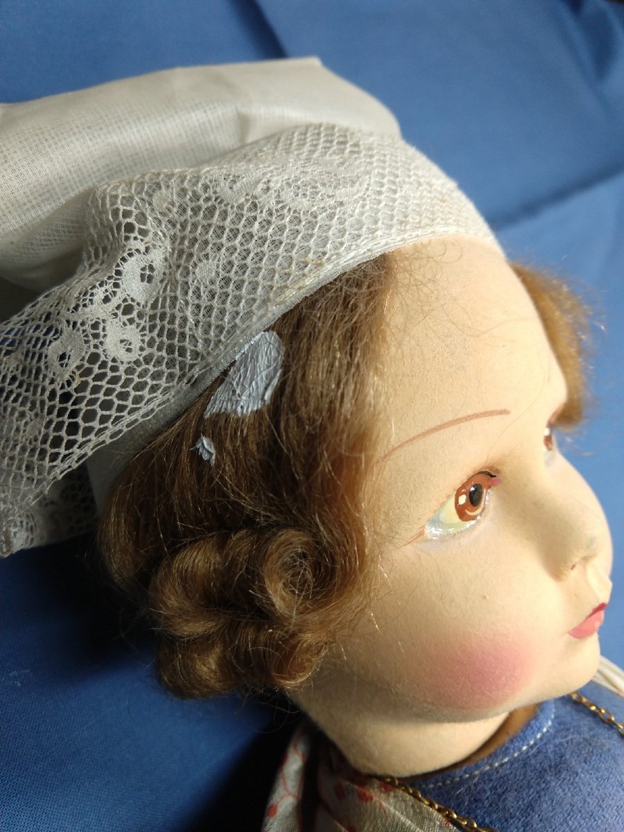 Belle Poupée En Tissu Vénus En Costume Normand 1930-photo-8