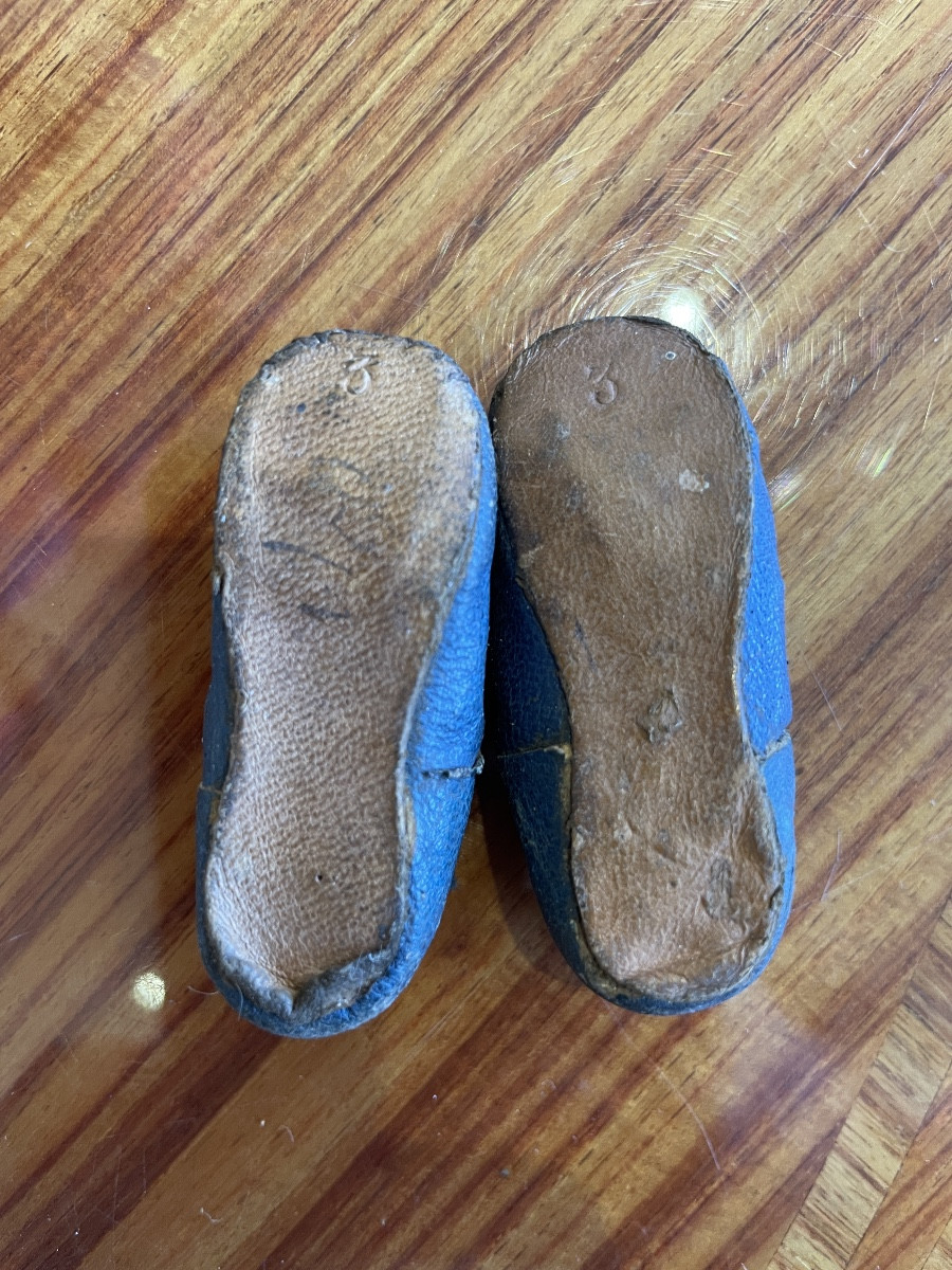 Chaussures Anciennes De Poupée Pauline Ou Ou De Poupées De Mode En Cuir Bleu Canard-photo-4