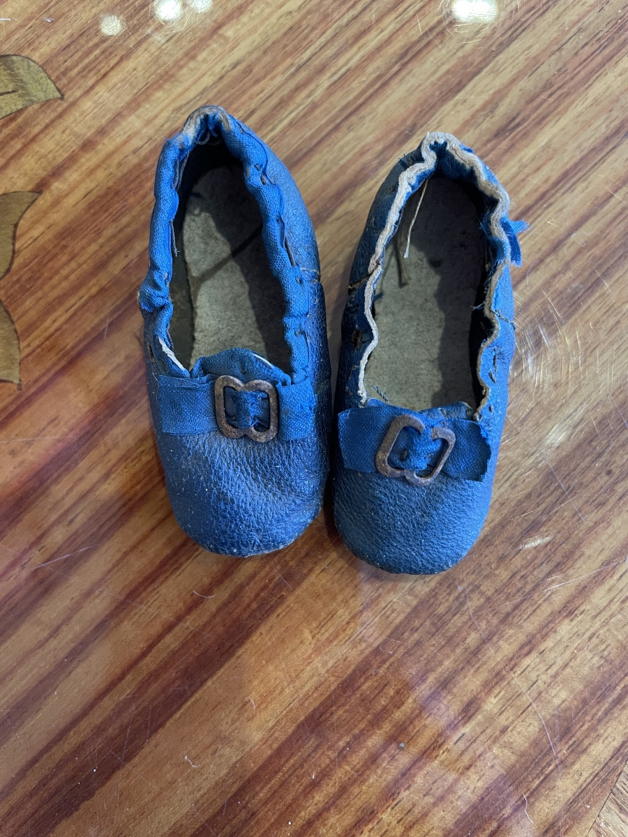 Chaussures Anciennes De Poupée Pauline Ou Ou De Poupées De Mode En Cuir Bleu Canard
