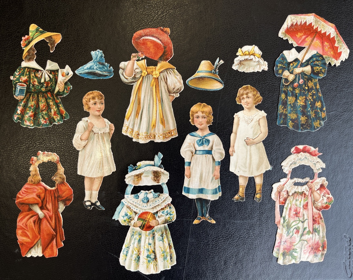 Set Of 3 Paper Dolls And 6 Printed Dresses By Raphael Tuck