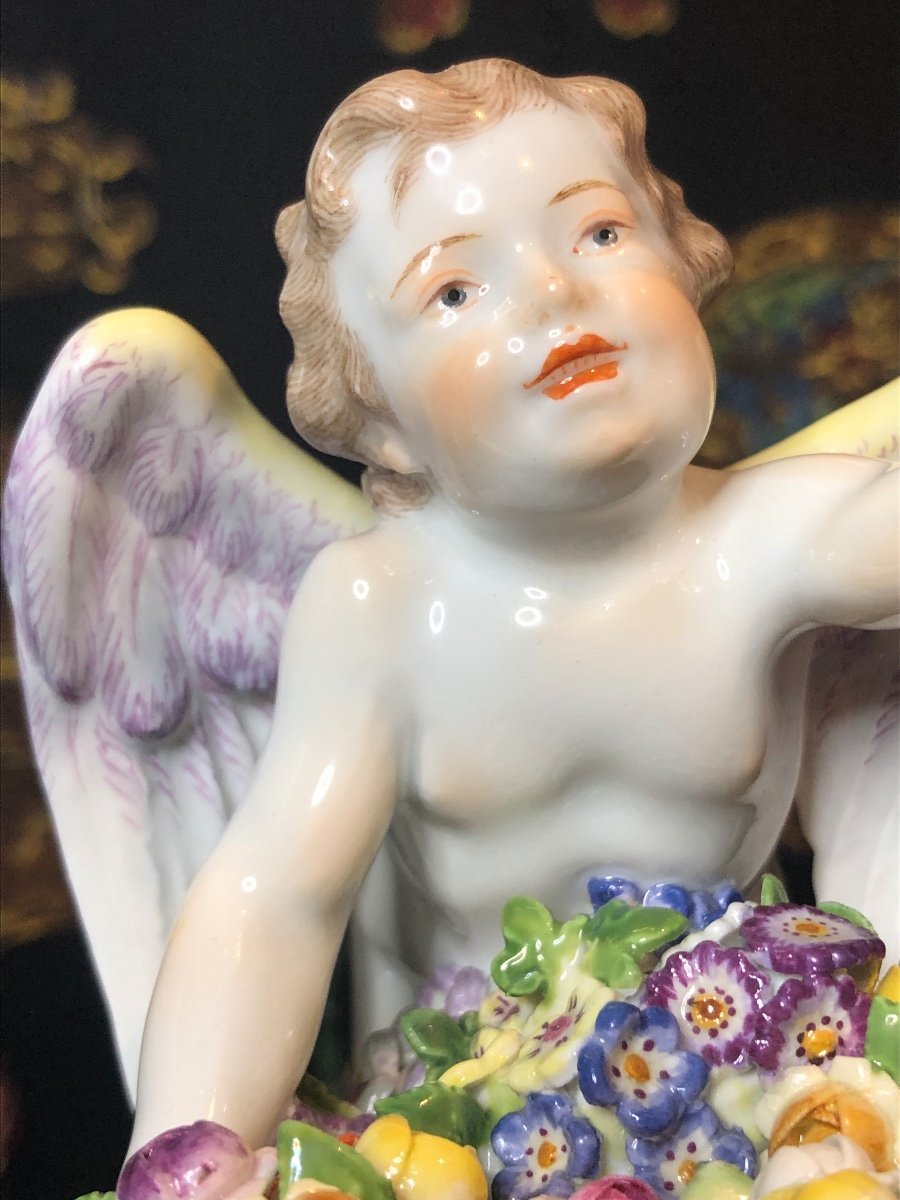 Pretty Meissen Cherub  With Basket Of Flowers-photo-4