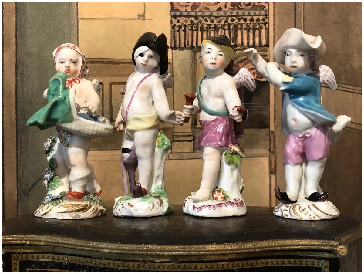 Exceptional Set Of Four 18th Century British Porcelain Putti Attributed To Chelsea