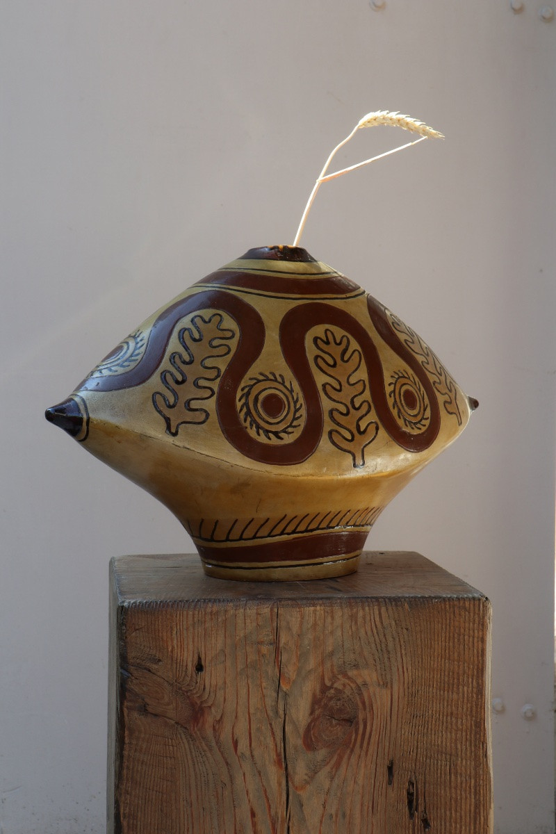 Vase sculptural en céramique de style néo-archaïque, pièce vintage rare-photo-2