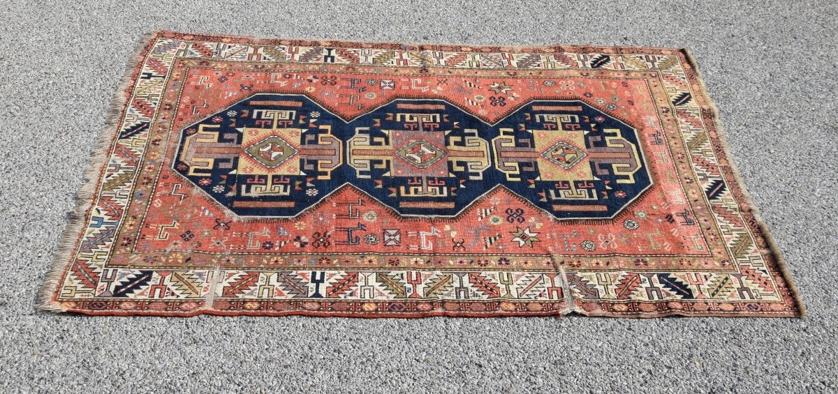 Antique Caucasian Kazakh Oriental Rug: 2.15 X 1.40 M-photo-2