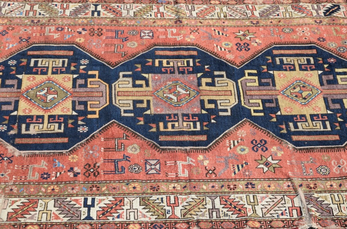 Antique Caucasian Kazakh Oriental Rug: 2.15 X 1.40 M-photo-1