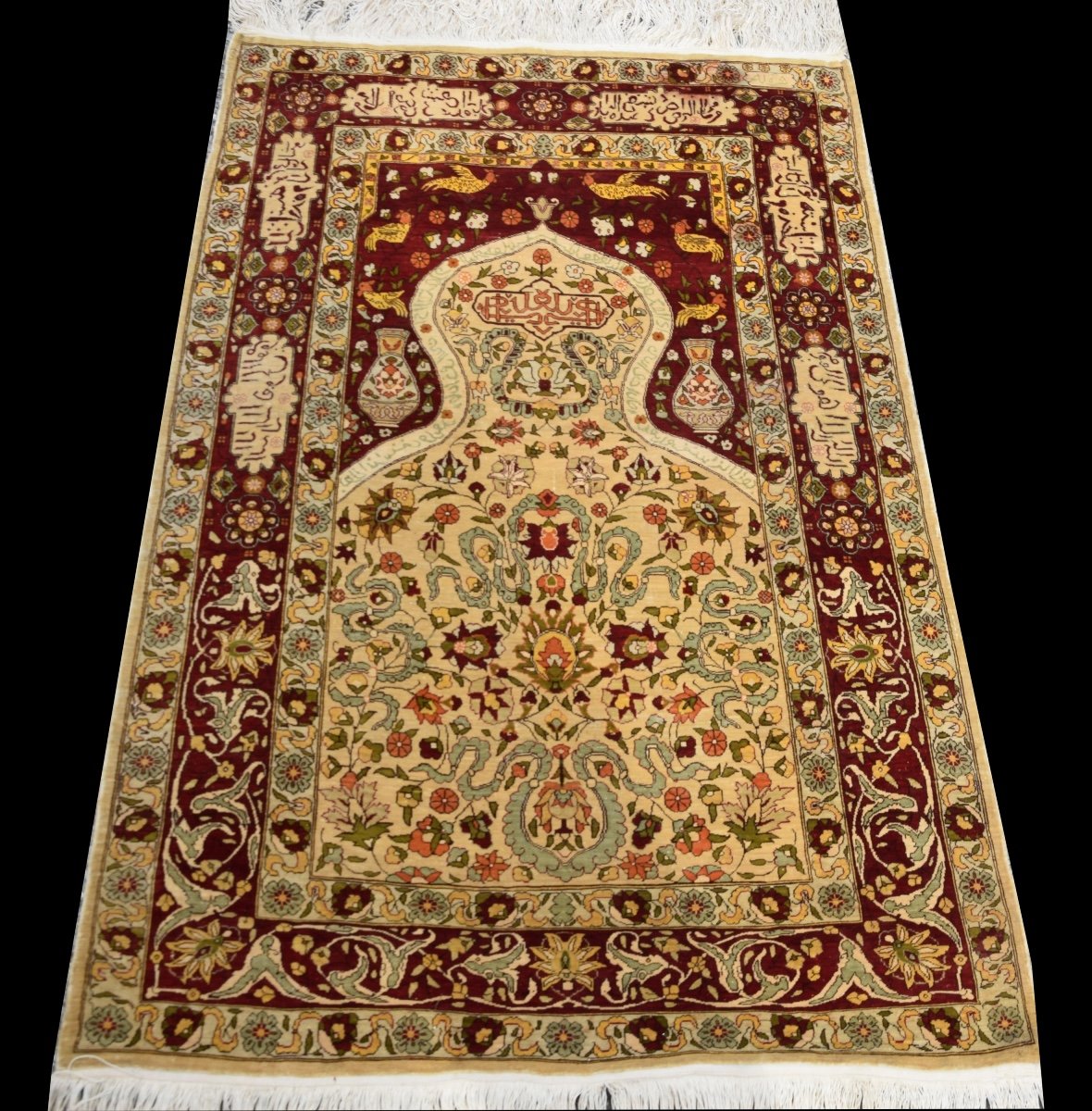 Turkish Hereke Rug Made In Silk, Signed, Circa 1960-photo-3