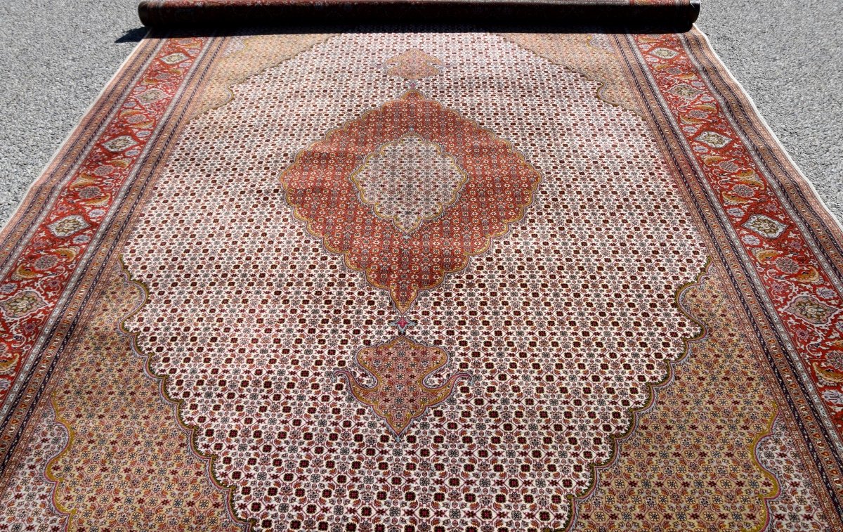 Tapis d'orient Tabriz Iran laine et Soie: 3.59 X 2.52 Mètres-photo-4