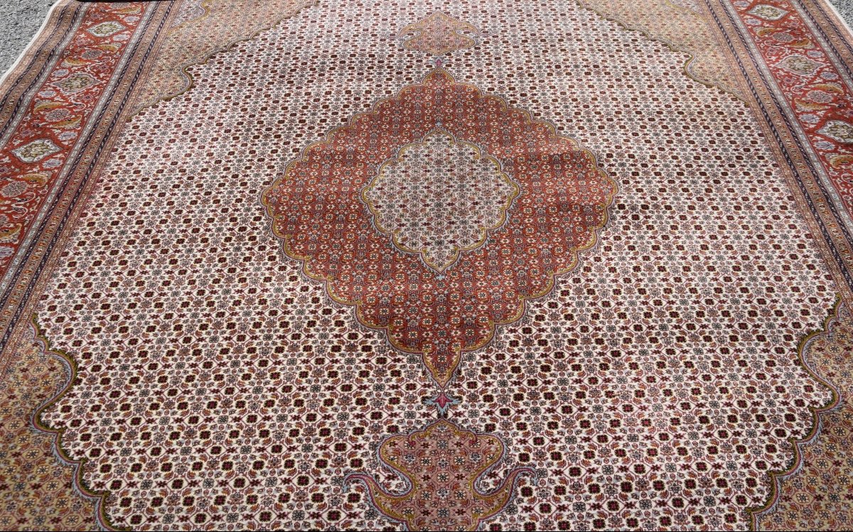Tapis d'orient Tabriz Iran laine et Soie: 3.59 X 2.52 Mètres-photo-5