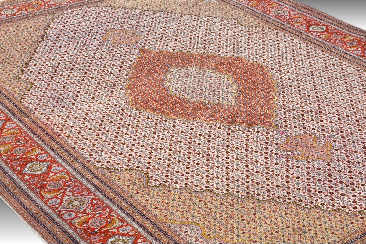 Tapis d'orient Tabriz Iran laine et Soie: 3.59 X 2.52 Mètres-photo-1