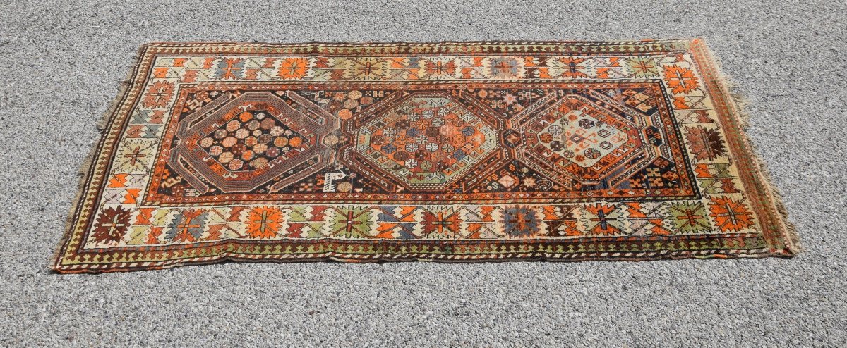 Tapis Caucasien Kazak Lenkoran  Ancien  - Dimensions : 2.22  X 1.10 Mètres" -photo-3