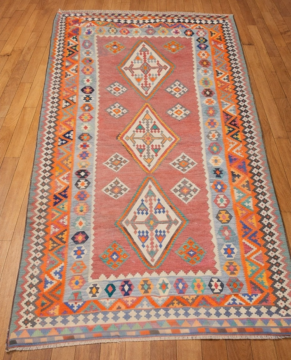 Old Shiraz Gashgaï Oriental Kilim Rug: 1.50 X 350  Meters-photo-3
