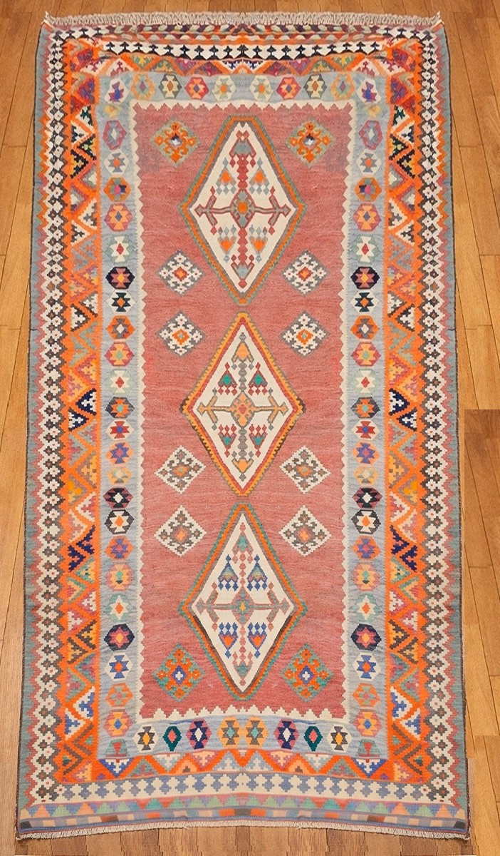 Old Shiraz Gashgaï Oriental Kilim Rug: 1.50 X 350  Meters-photo-8