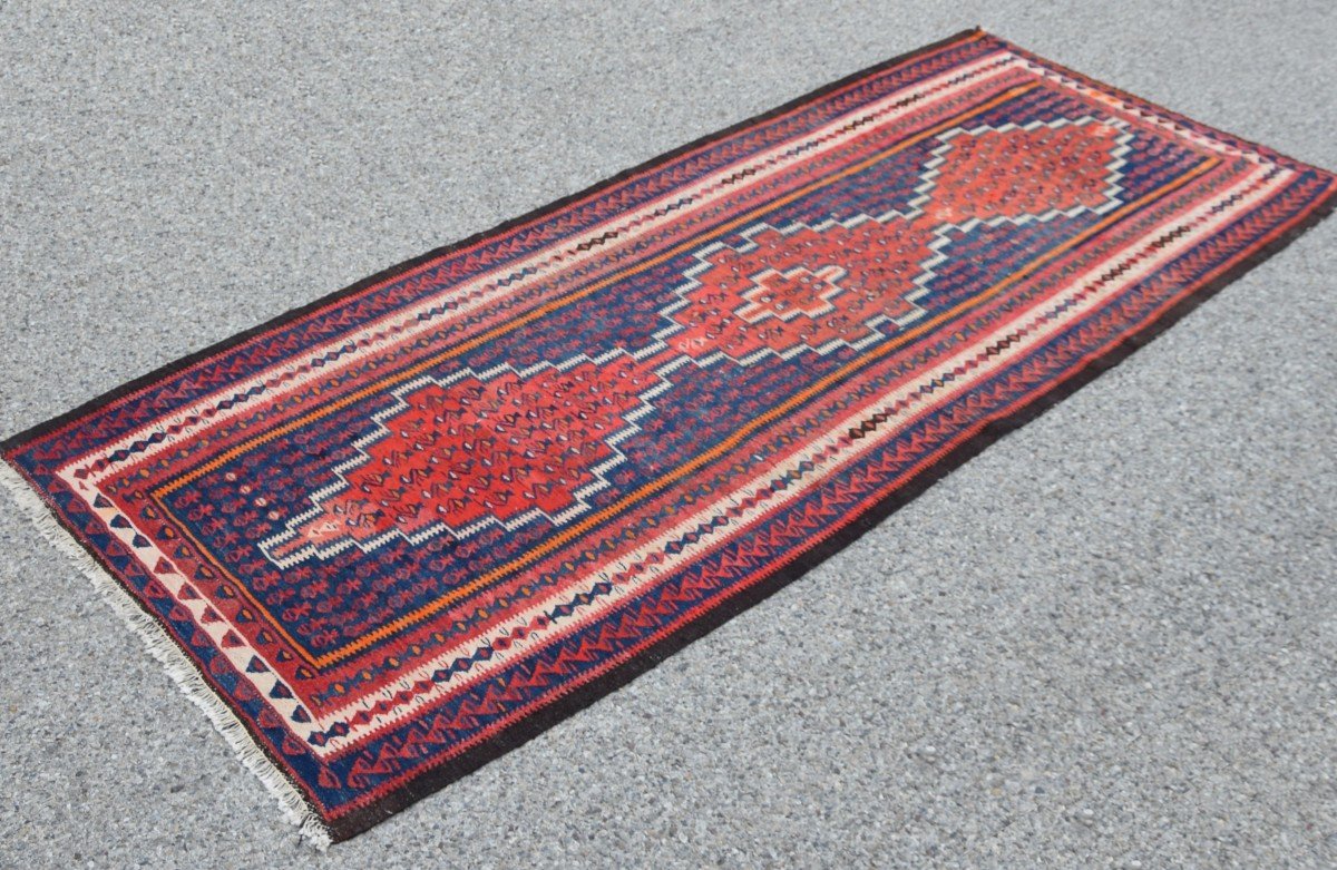 Tapis Kilim Ancien Iran Senneh : 1.27 X 2.98 Mètres-photo-1
