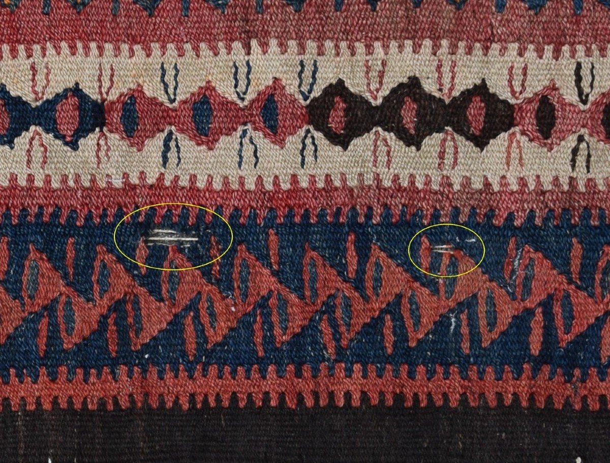 Tapis Kilim Ancien Iran Senneh : 1.27 X 2.98 Mètres-photo-4