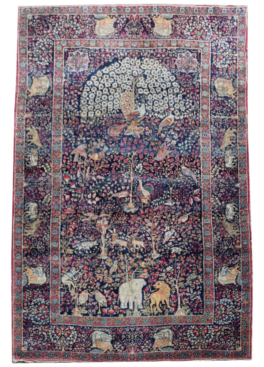 Oriental Persian Rug Kirman Antic Iran: 1.36 X 2.40 Meters-photo-3