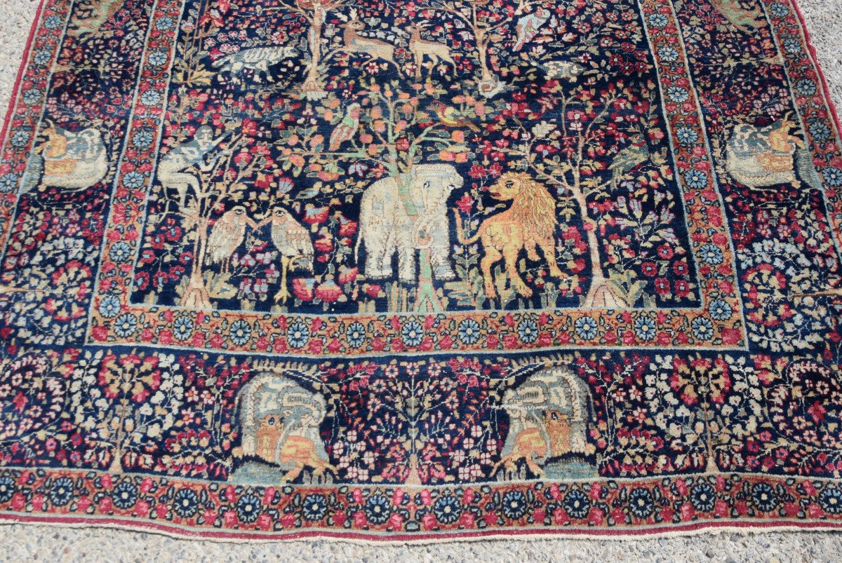 Oriental Persian Rug Kirman Antic Iran: 1.36 X 2.40 Meters-photo-5
