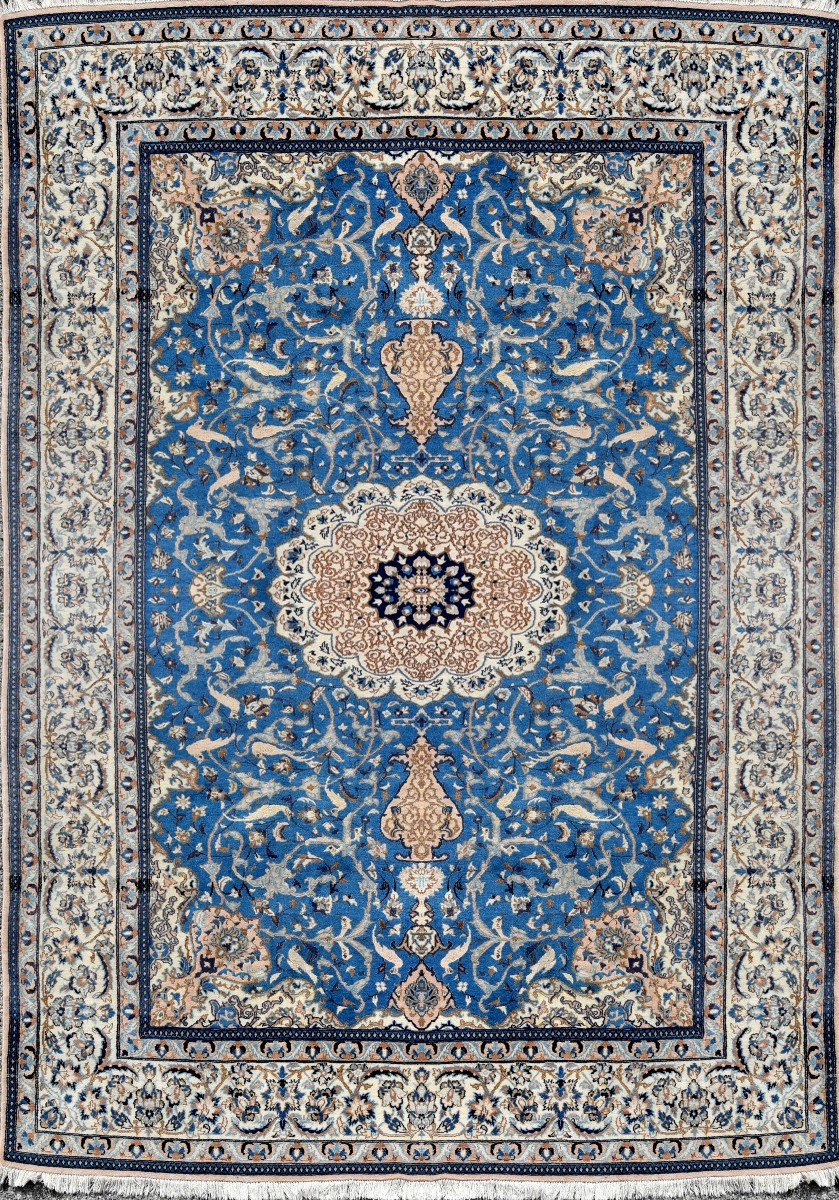 Tapis d'Orient Persan Iran Naïn, Laine Et Soie : 3.20 X 2.10 Mètres-photo-2