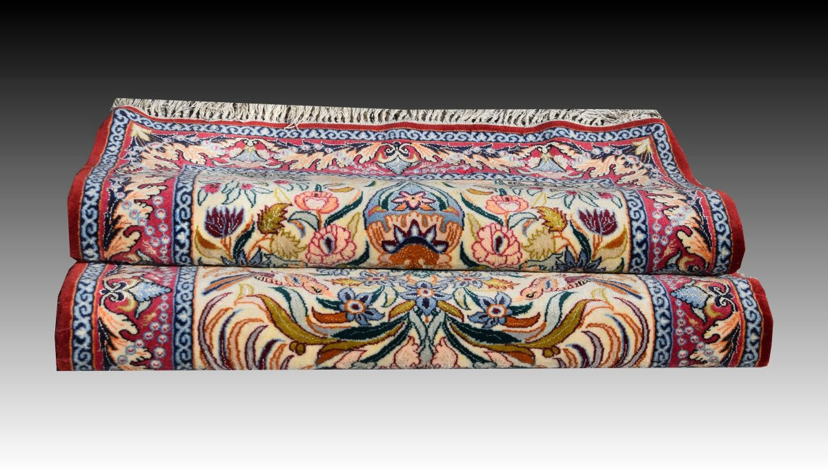 Tapis d'Orient Iran Ispahan 0.74  x 1.08 M - Laine Et Soie-photo-1