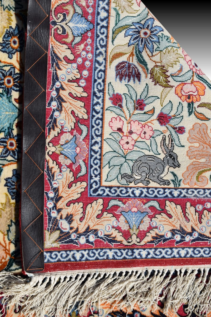 Tapis d'Orient Iran Ispahan 0.74  x 1.08 M - Laine Et Soie-photo-2