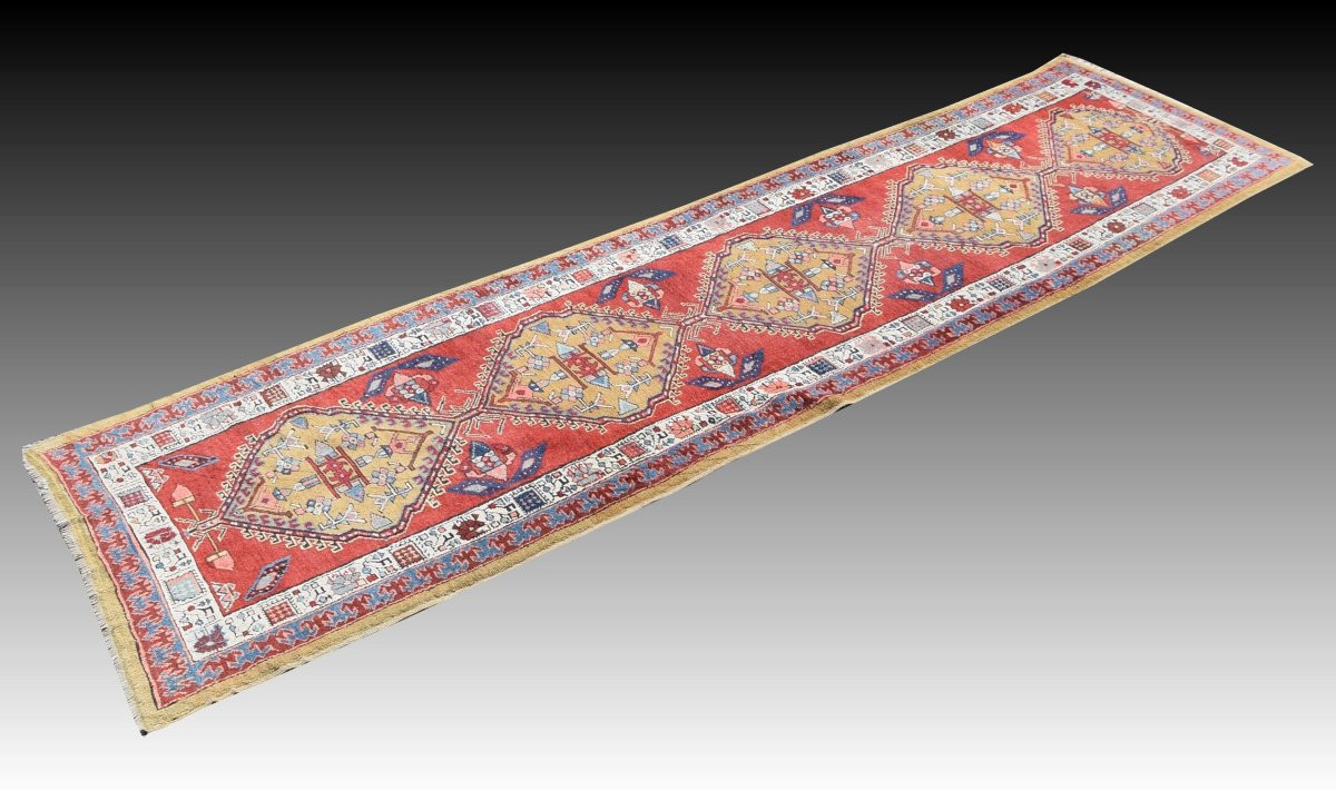 Tapis De Couloir Persan Iran Sarab : 0.98 X 3.72 Mètres - En Laine-photo-4