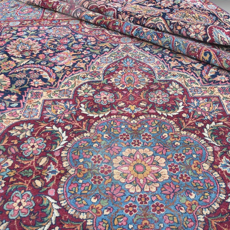 "rare Large Antique Iranian Oriental Rug: Yazd: 4.45 X 3.30 Meters"