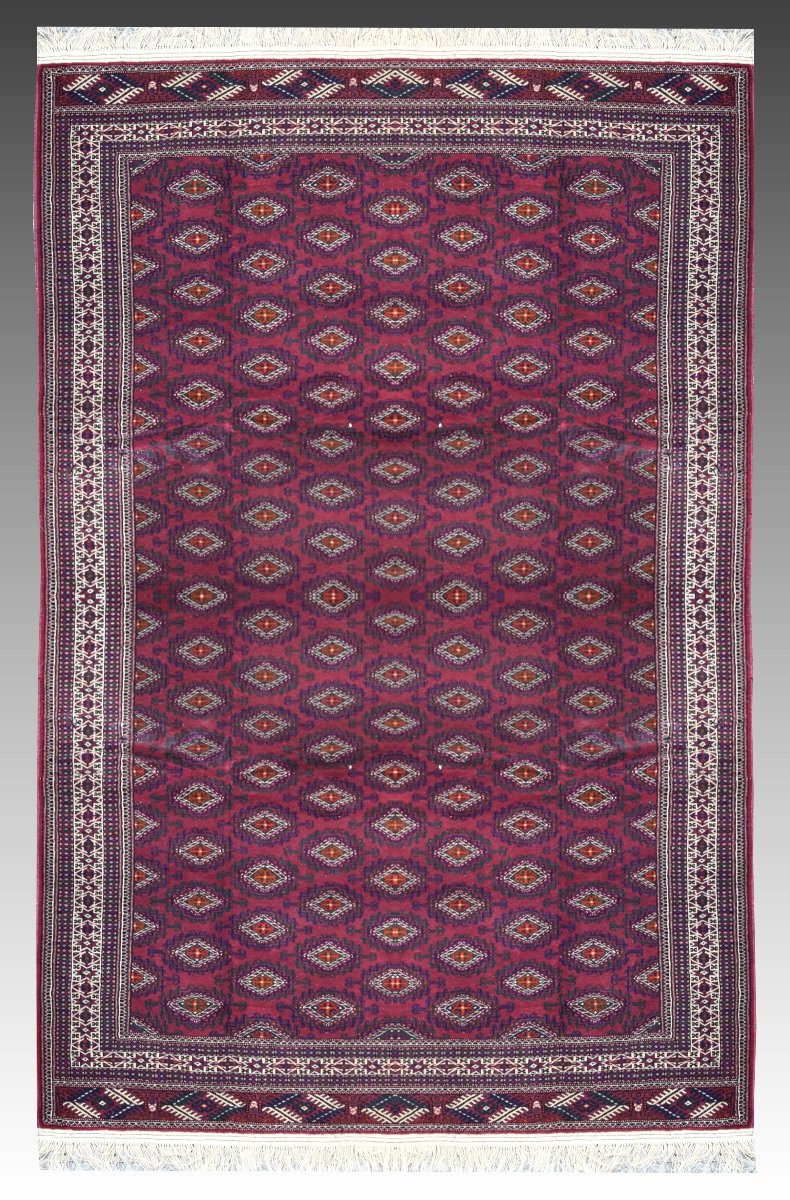 Grand Tapis Turkmène Boukhara Yomud  : 370 × 224 Cm- Fait Main En Laine-photo-2