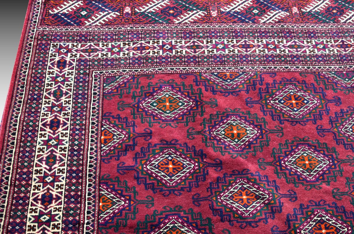 Grand Tapis Turkmène Boukhara Yomud  : 370 × 224 Cm- Fait Main En Laine-photo-3