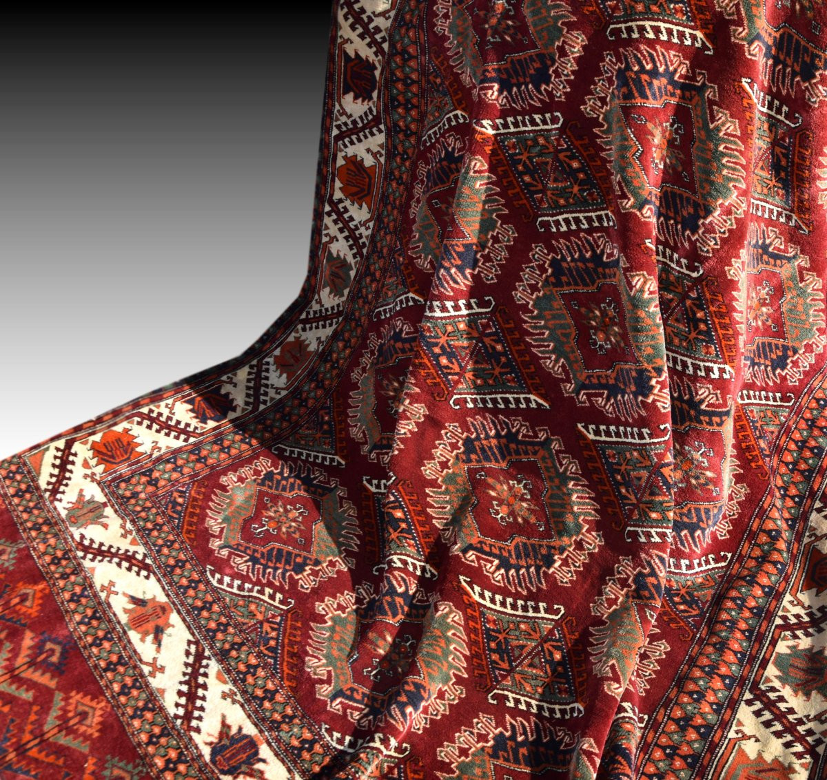 Tapis Boukhara Kizil-ayak Turkmène : 2.65 X 1.85 Mètres - Fait Main -photo-1