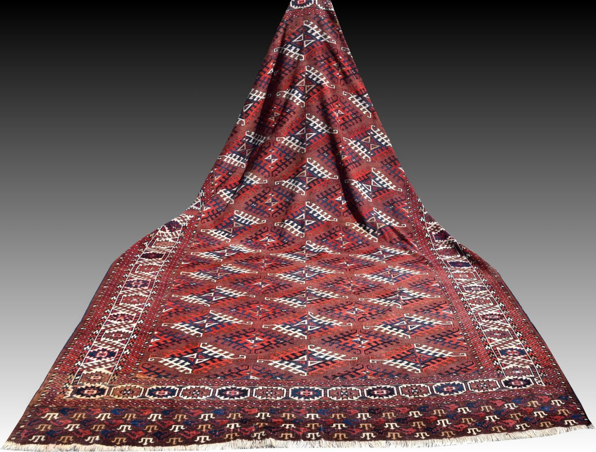 Grand Tapis Turkmène Ancien Boukhara Yomud : 3.45 X 2.08 Mètres -photo-5