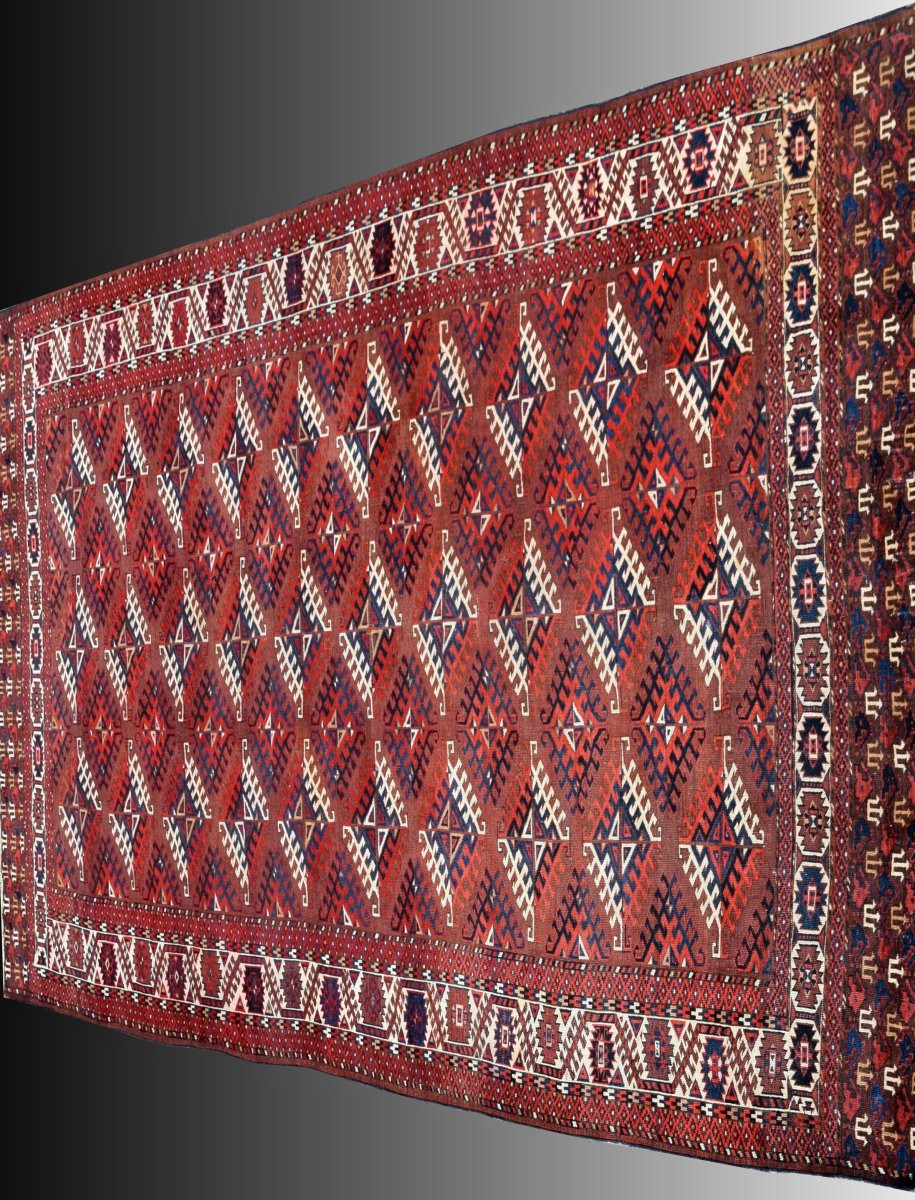 Grand Tapis Turkmène Ancien Boukhara Yomud : 3.45 X 2.08 Mètres -photo-8