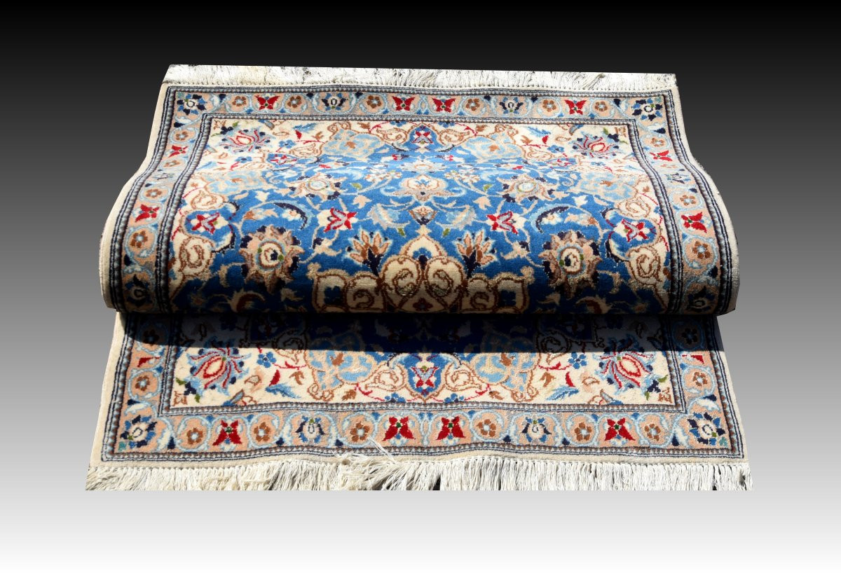 Tapis Persan Nain Iran Laine et Soie "fait Main - 0.85 X 1.29 Mètres-photo-3