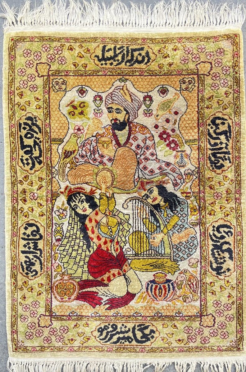 Genuine Antique Turkish Silk Istanbul Rug: 49x72 Cm