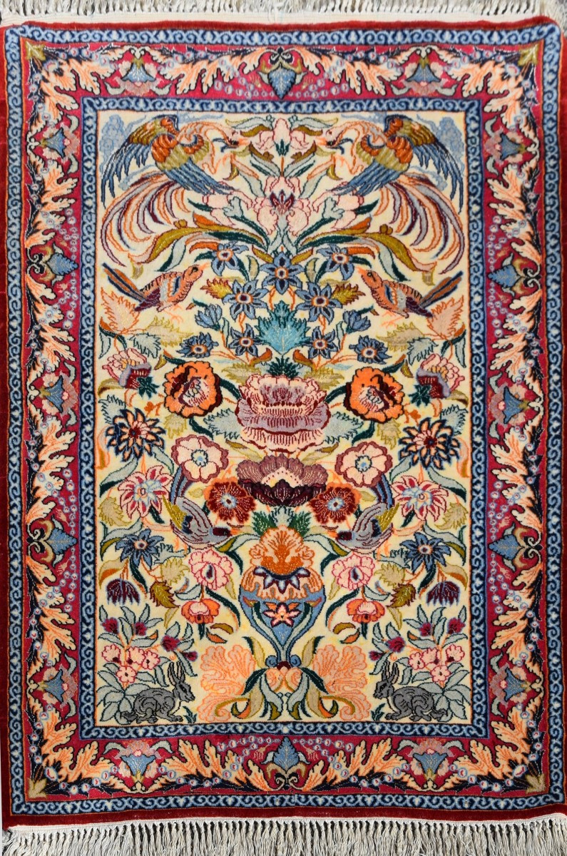 Tapis d'Orient Iran Ispahan : 0.74  x 1.08 Cm - Laine Et Soie