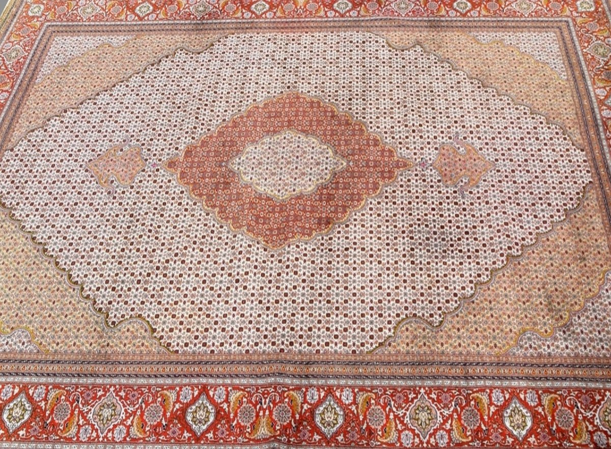 Large Oriental Rug Tabriz Iran Wool And Silk: 3.59 X 2.52 Meters -photo-2