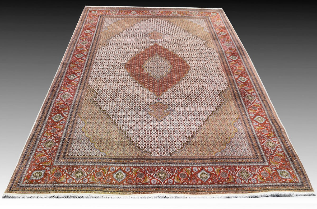 Large Oriental Rug Tabriz Iran Wool And Silk: 3.59 X 2.52 Meters -photo-3